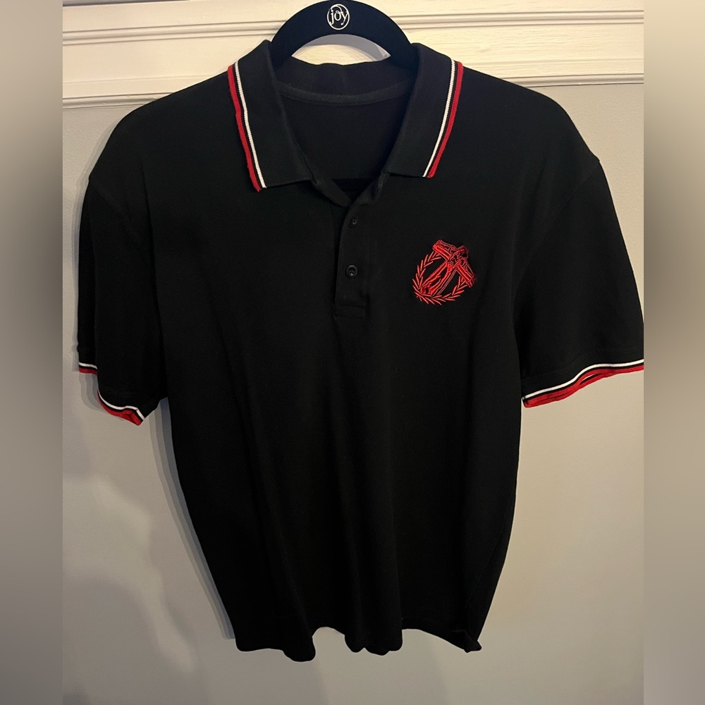 Black Polo Shirt with Red Accents